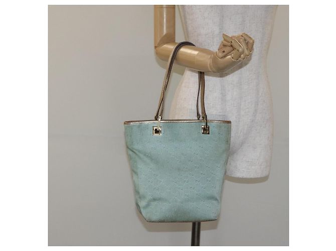GUCCI GG Canvas Tote Bag Hellblau Gold 002 1099 Auth ti3205 Golden - Ansicht 21