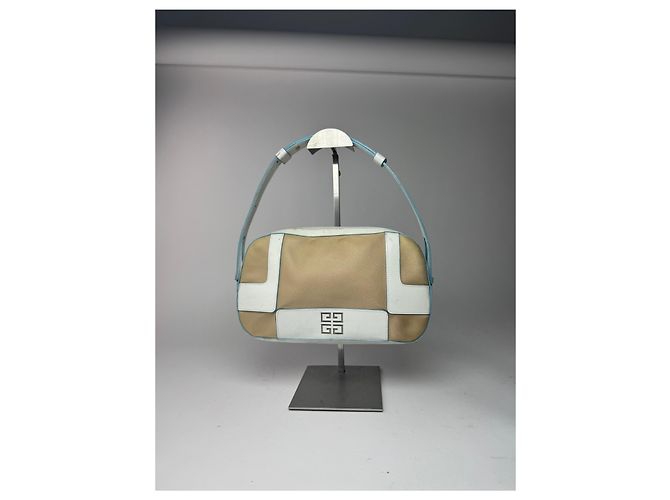 Vintage Givenchy 4G Leder Baumwolltasche blau weiß beige - Ansicht 15