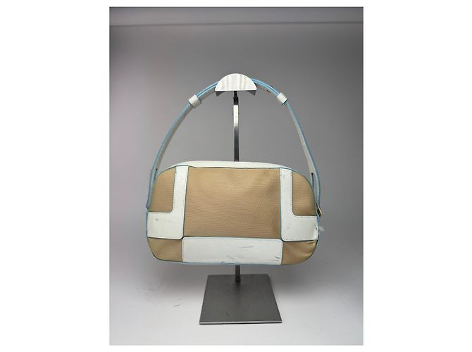 Vintage Givenchy 4G Leder Baumwolltasche blau weiß beige - Ansicht 2