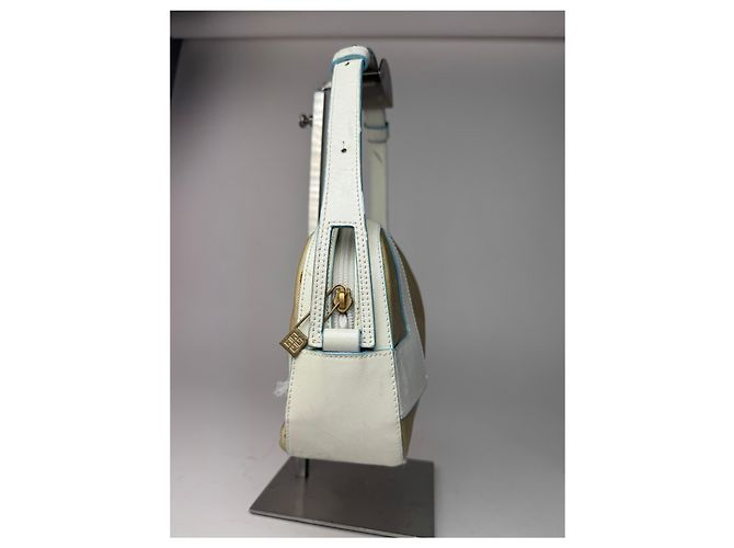 Vintage Givenchy 4G Leder Baumwolltasche blau weiß beige - Ansicht 3