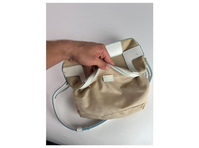 Vintage Givenchy 4G Leder Baumwolltasche blau weiß beige - Ansicht 4