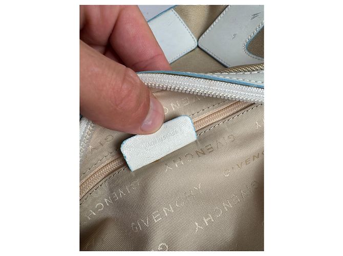 Vintage Givenchy 4G Leder Baumwolltasche blau weiß beige - Ansicht 5