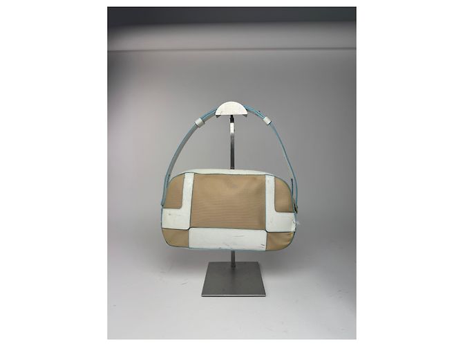 Vintage Givenchy 4G Leder Baumwolltasche blau weiß beige - Ansicht 8