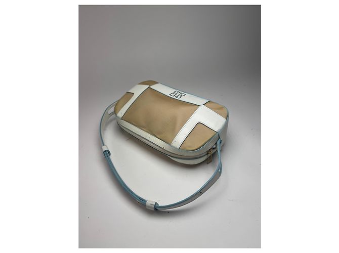 Vintage Givenchy 4G Leder Baumwolltasche blau weiß beige - Ansicht 9