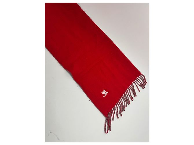 Vintage Courreges Paris Wollschal rot grau - Ansicht 2