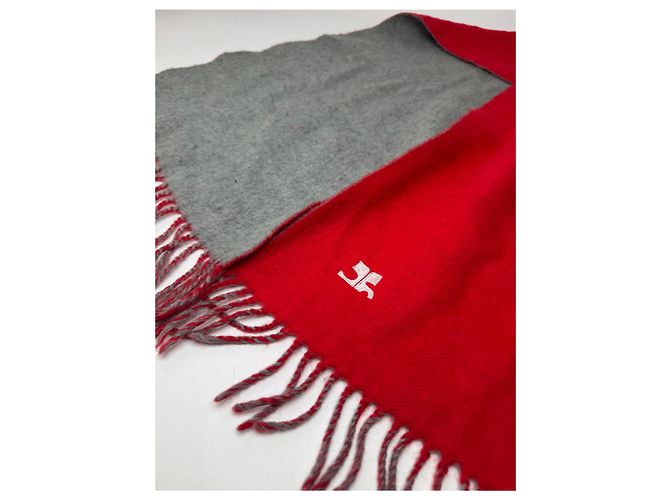 Vintage Courreges Paris Wollschal rot grau - Ansicht 5