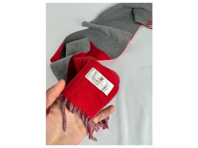 Vintage Courreges Paris Wollschal rot grau - Ansicht 6