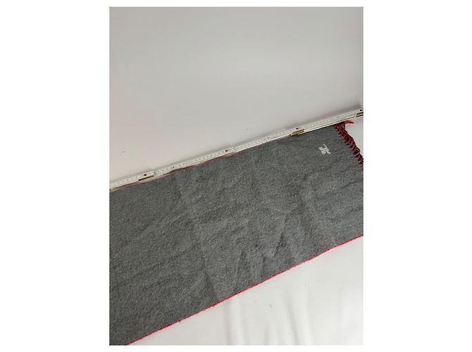 Vintage Courreges Paris Wollschal rot grau - Ansicht 7