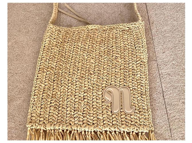 Borsa in rafia naturale e frange in pelle vegana Nanushka - vista 2