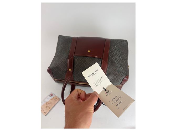 Borsa da weekend vintage Balenciaga monogramma verde marrone Cachi - vista 8