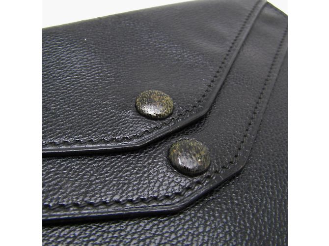 Hermès Billetera Hermes Flap en cuero de cabra negro - vista 4