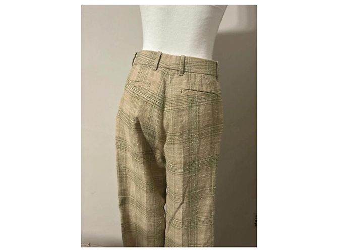 Gucci Check Pattern Flared Pants Beige Silk Cotton Linen - view 3