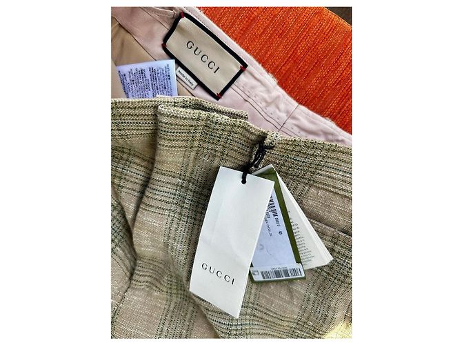 Gucci Check Pattern Flared Pants Beige Silk Cotton Linen - view 4