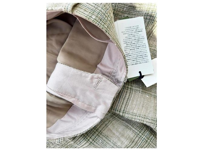 Gucci Check Pattern Flared Pants Beige Silk Cotton Linen - view 6
