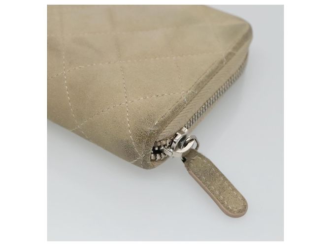 CHANEL Cartera Larga Matelassé Suede Beige Plata CC Auth 130516 - vista 10