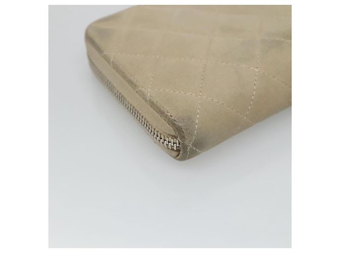CHANEL Cartera Larga Matelassé Suede Beige Plata CC Auth 130516 - vista 11