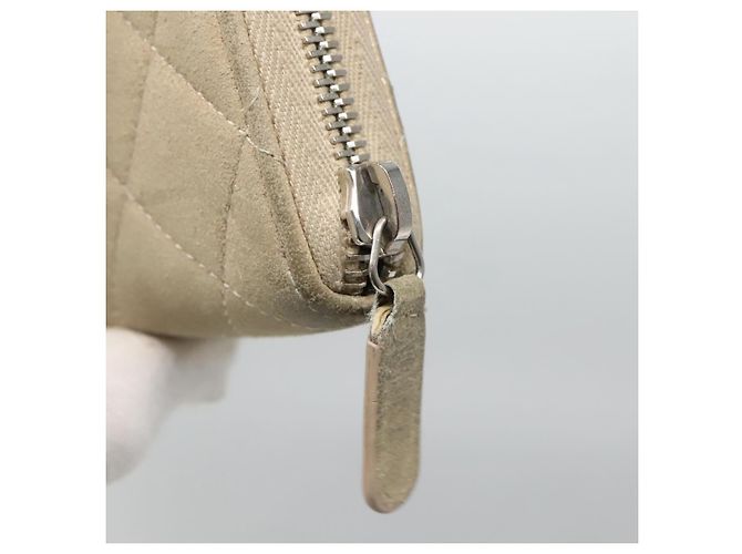 CHANEL Cartera Larga Matelassé Suede Beige Plata CC Auth 130516 - vista 12