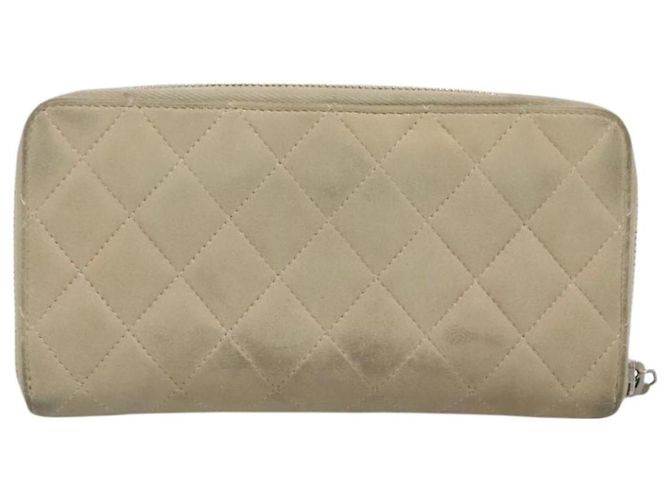 CHANEL Cartera Larga Matelassé Suede Beige Plata CC Auth 130516 - vista 3