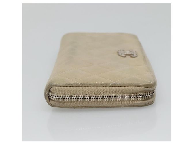 CHANEL Cartera Larga Matelassé Suede Beige Plata CC Auth 130516 - vista 4