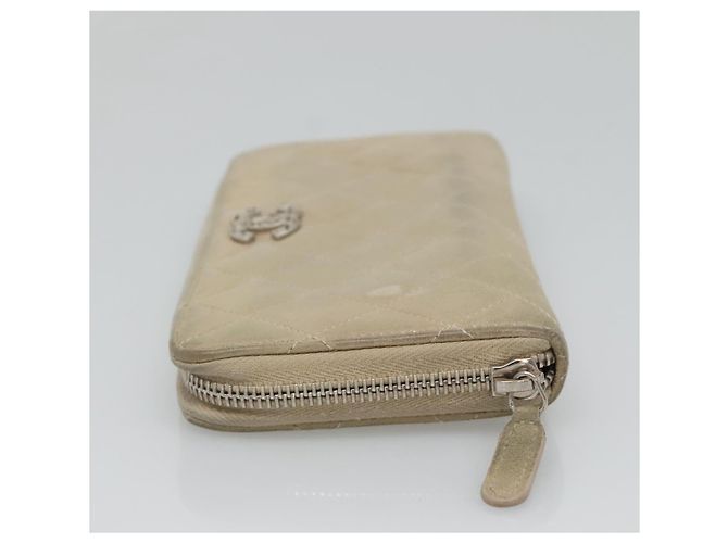 CHANEL Cartera Larga Matelassé Suede Beige Plata CC Auth 130516 - vista 5