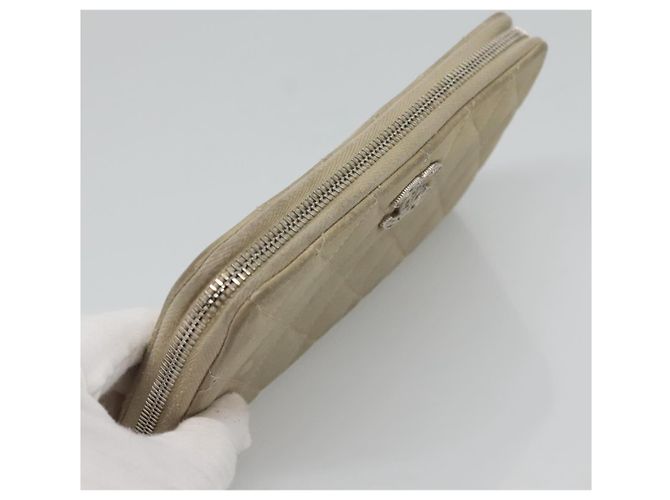 CHANEL Cartera Larga Matelassé Suede Beige Plata CC Auth 130516 - vista 6