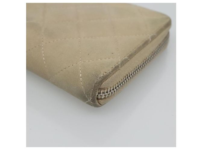 CHANEL Cartera Larga Matelassé Suede Beige Plata CC Auth 130516 - vista 8