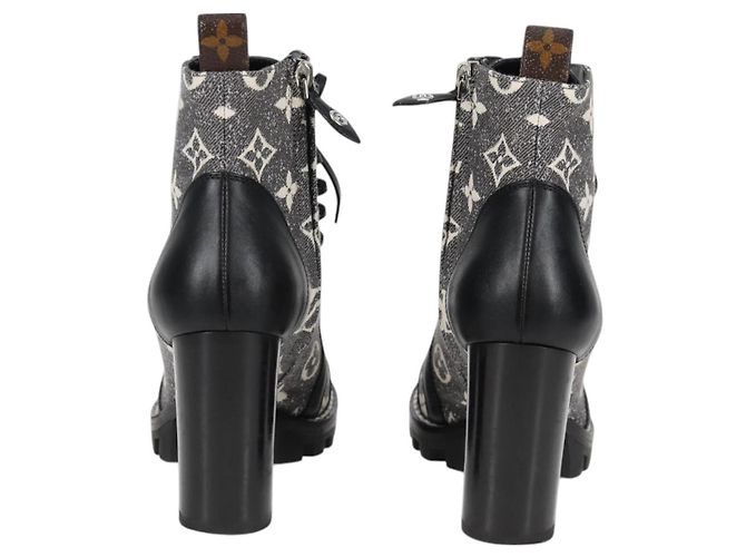 Botas gris LOUIS VUITTON Monogram Jaguar Star Trail Line Lace Up Auth 127740M Castaño - vista 2