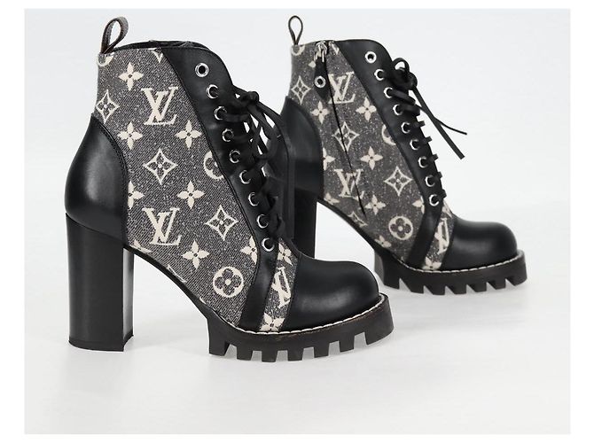 Botas gris LOUIS VUITTON Monogram Jaguar Star Trail Line Lace Up Auth 127740M Castaño - vista 4