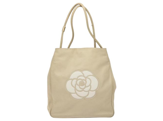 CHANEL Borsa Tote Camelia Pelle di Pecora Beige Oro CC Auth 130498 D'oro - vista 2