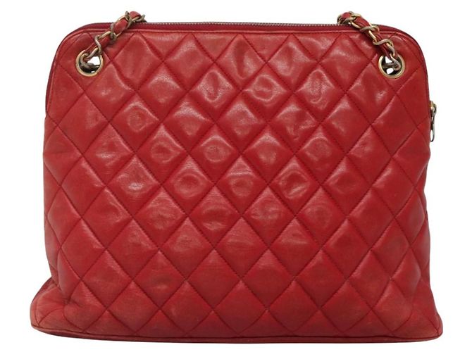 CHANEL Matelassierte Kette Schultertasche Lammleder Rot Gold CC Auth BA3499 Golden - Ansicht 2