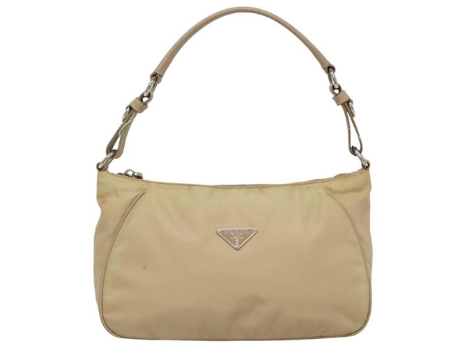 PRADA Handtasche Nylon Beige Silber Auth 127869 - Ansicht 13