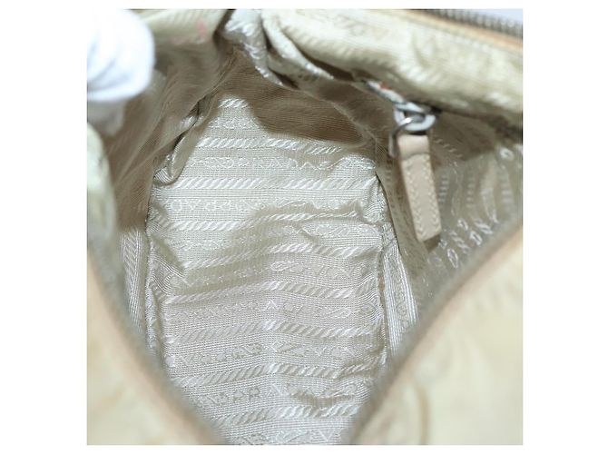 PRADA Handtasche Nylon Beige Silber Auth 127869 - Ansicht 21