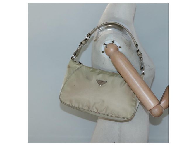 PRADA Handtasche Nylon Beige Silber Auth 127869 - Ansicht 23