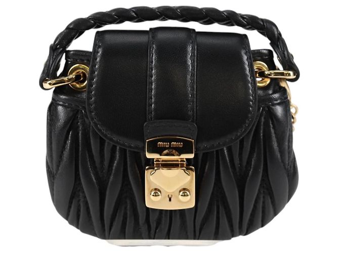 Borsa a spalla Miu Miu Matelassé Chain Pouch in pelle nera e oro Auth 128140SM Nero D'oro - vista 13