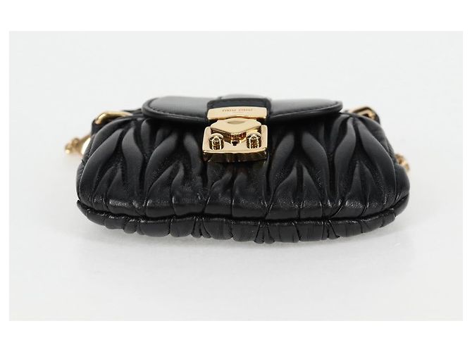 Borsa a spalla Miu Miu Matelassé Chain Pouch in pelle nera e oro Auth 128140SM Nero D'oro - vista 5