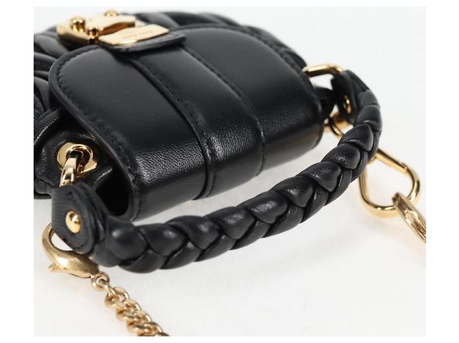 Borsa a spalla Miu Miu Matelassé Chain Pouch in pelle nera e oro Auth 128140SM Nero D'oro - vista 6