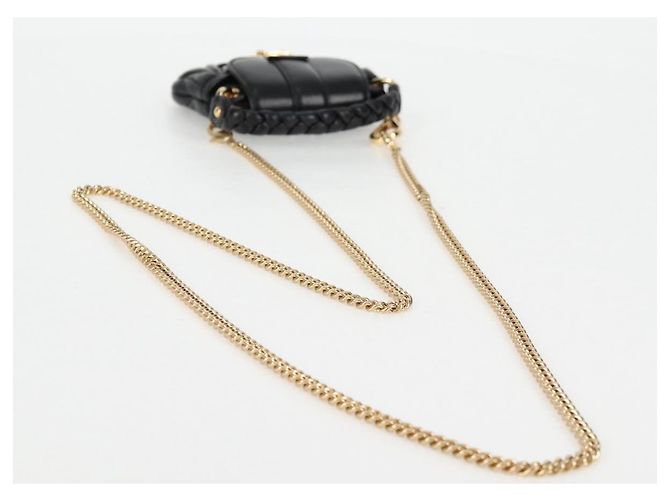 Borsa a spalla Miu Miu Matelassé Chain Pouch in pelle nera e oro Auth 128140SM Nero D'oro - vista 8