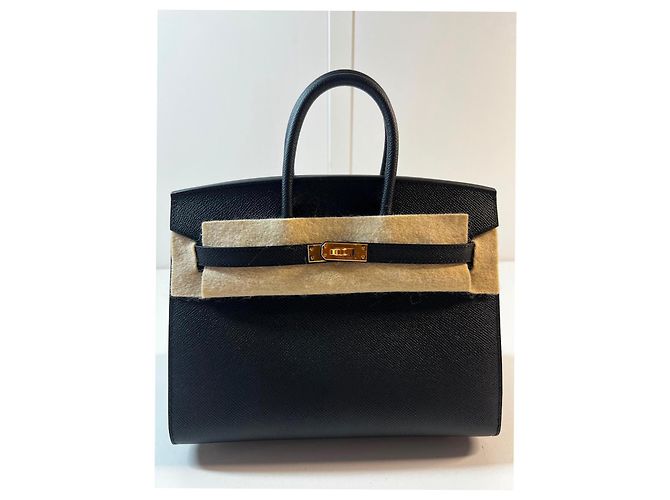 Borsa Hermès Birkin Sellier 25 cm in pelle Epsom nera con hardware dorato GHW Nero - vista 3
