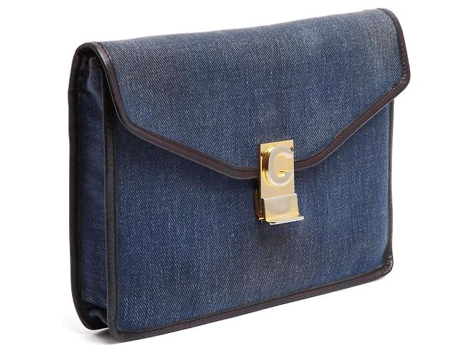 Céline Clutch Busta 1985s Pelle Denim Blu Marino Diamante Clutch Celine Blu navy - vista 2