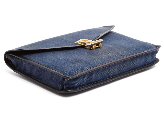 Céline Clutch Busta 1985s Pelle Denim Blu Marino Diamante Clutch Celine Blu navy - vista 5