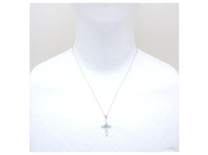 Autre Marque Collana croce in diamante acquamarina Samantha Thavasa K18WG - vista 2