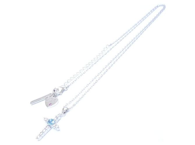 Autre Marque Collana croce in diamante acquamarina Samantha Thavasa K18WG - vista 3