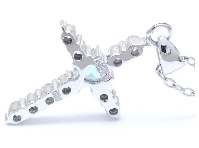 Autre Marque Collana croce in diamante acquamarina Samantha Thavasa K18WG - vista 4