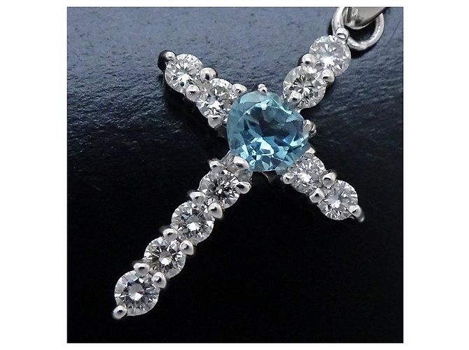 Autre Marque Collana croce in diamante acquamarina Samantha Thavasa K18WG - vista 5