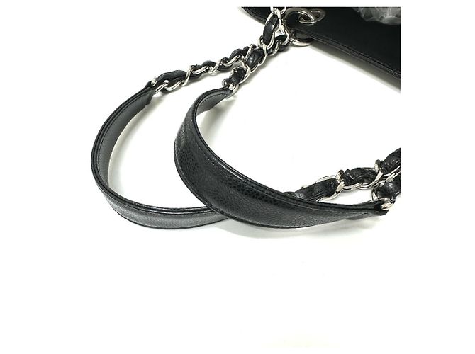 Chanel schwarze genarbte Kalbsleder-Tote - Ansicht 6