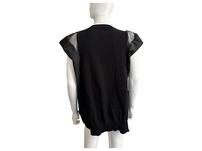 Top de punto negro Sacai de algodón y tul - vista 11