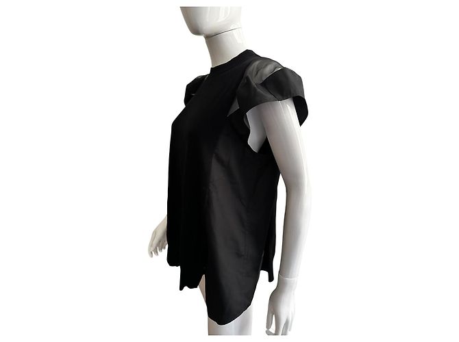 Top de punto negro Sacai de algodón y tul - vista 12