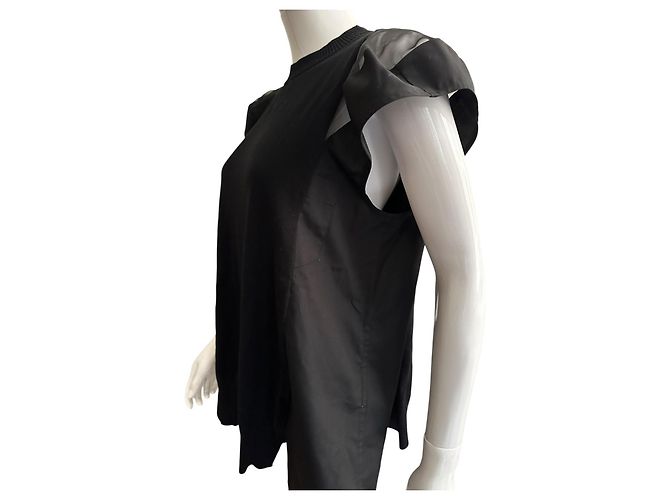 Top de punto negro Sacai de algodón y tul - vista 13