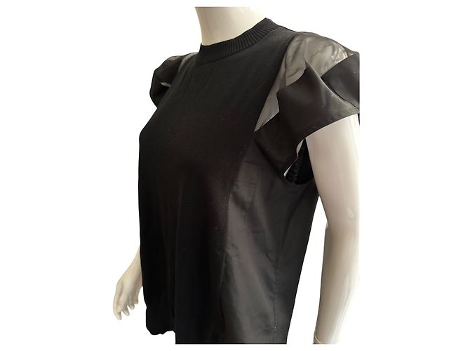 Top de punto negro Sacai de algodón y tul - vista 14