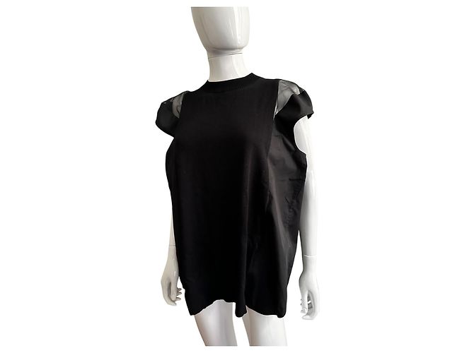 Top de punto negro Sacai de algodón y tul - vista 15